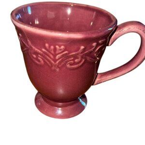 Stoneware Mug 4.5" Tall Elegant Embossed Design Purple Made In China